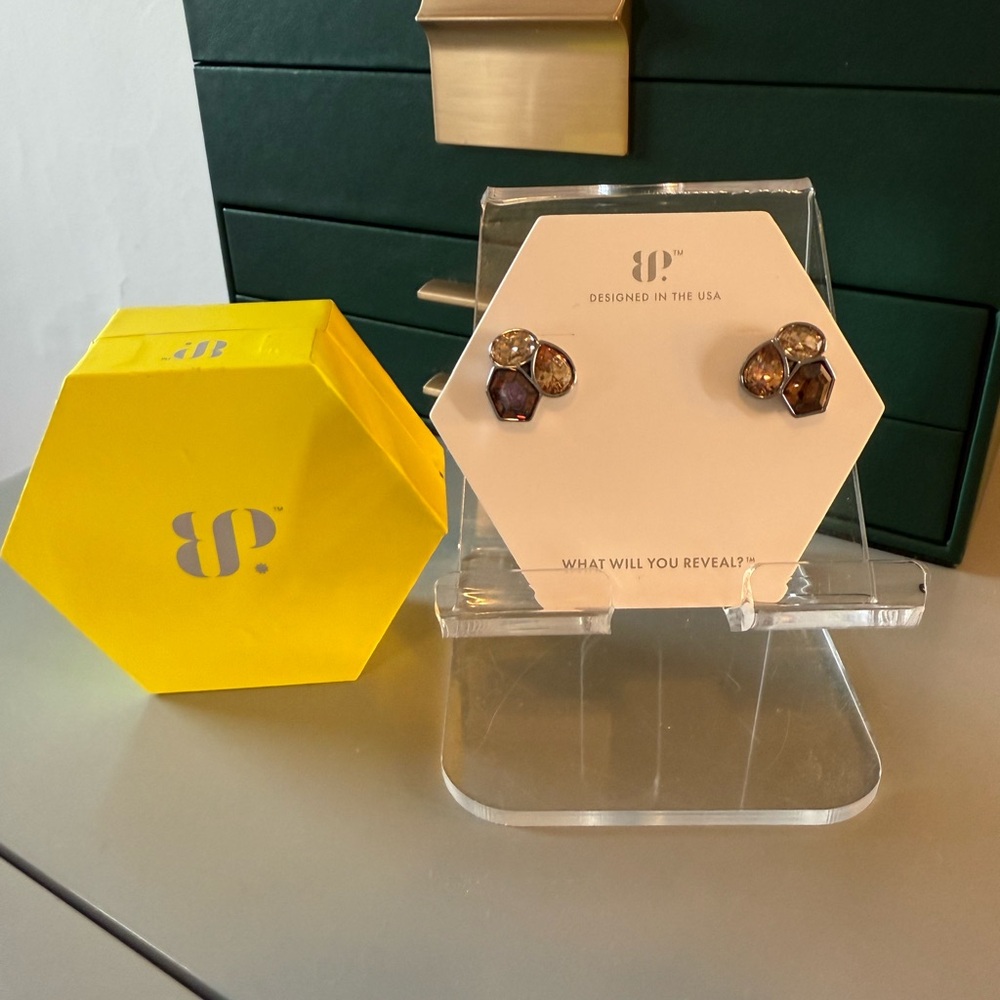 BP Bomb Party OG Earrings Clustered Gems Smokey Topaz Brown Tourmaline Hematite